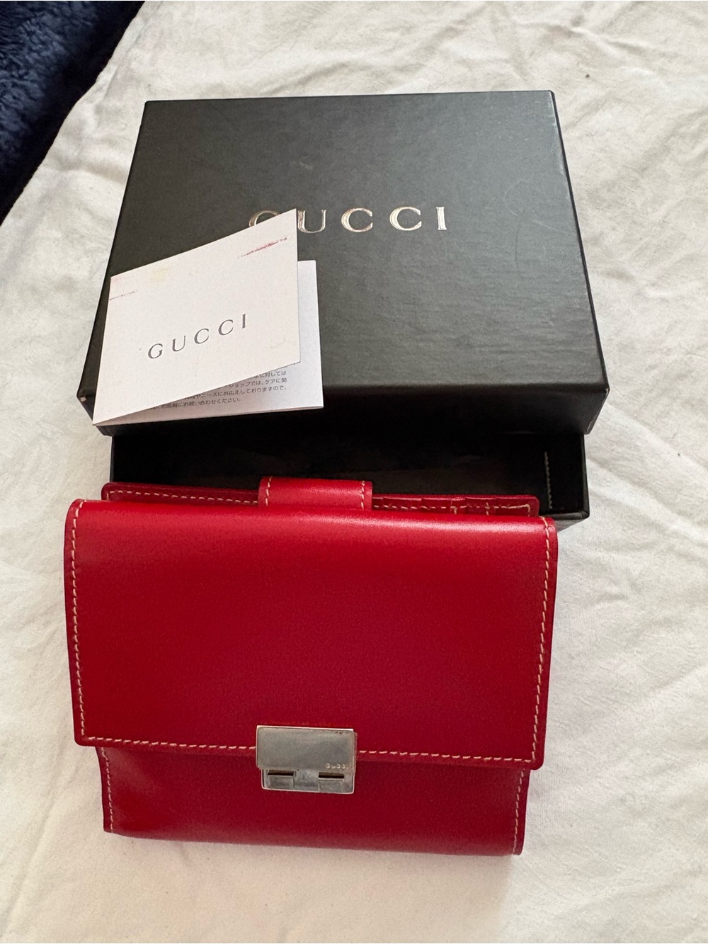 Gucci Red Leather Compact Crossbody Wallet